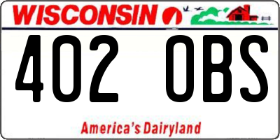 WI license plate 402OBS