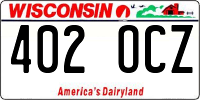WI license plate 402OCZ