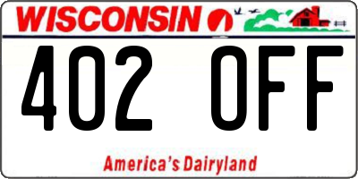 WI license plate 402OFF