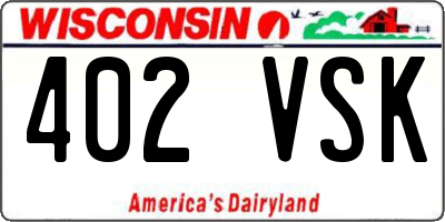WI license plate 402VSK
