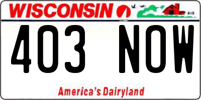 WI license plate 403NOW