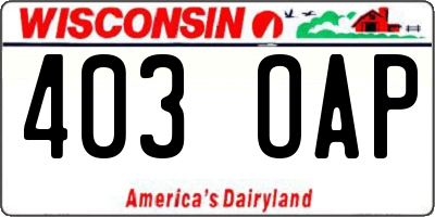 WI license plate 403OAP