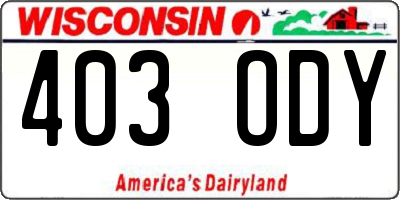 WI license plate 403ODY
