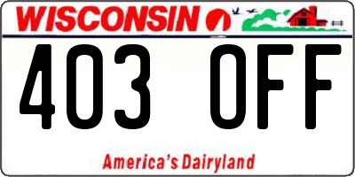 WI license plate 403OFF