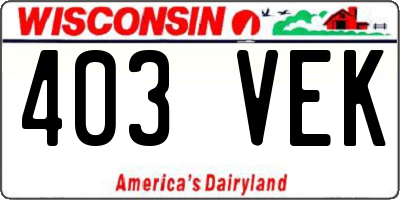 WI license plate 403VEK