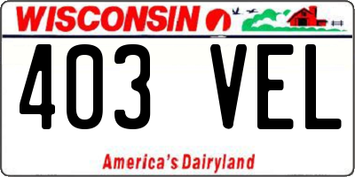 WI license plate 403VEL