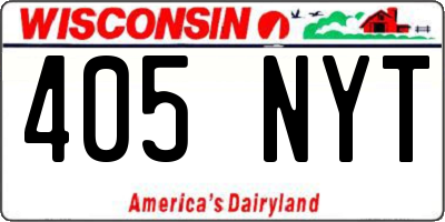 WI license plate 405NYT