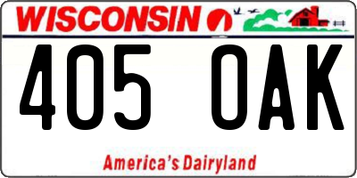 WI license plate 405OAK