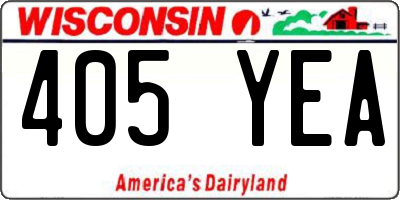 WI license plate 405YEA