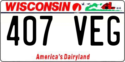 WI license plate 407VEG