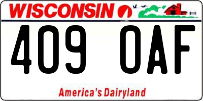 WI license plate 409OAF