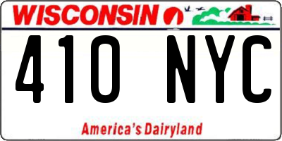WI license plate 410NYC