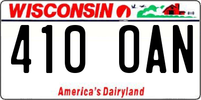 WI license plate 410OAN