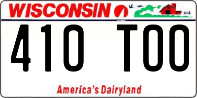 WI license plate 410TOO