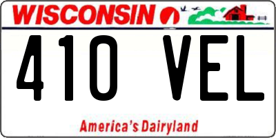 WI license plate 410VEL