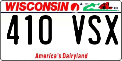 WI license plate 410VSX