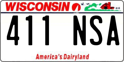 WI license plate 411NSA