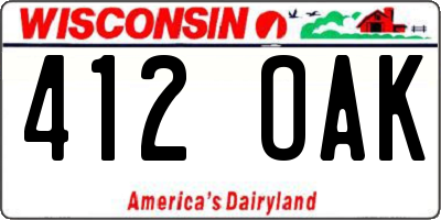 WI license plate 412OAK