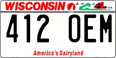 WI license plate 412OEM