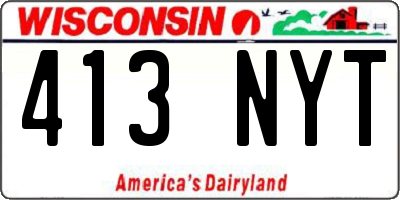 WI license plate 413NYT