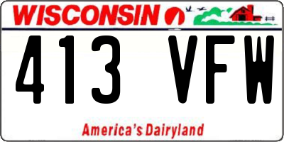 WI license plate 413VFW