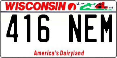 WI license plate 416NEM