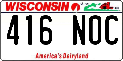 WI license plate 416NOC