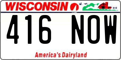 WI license plate 416NOW