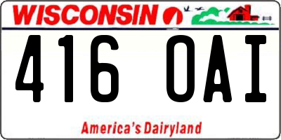 WI license plate 416OAI