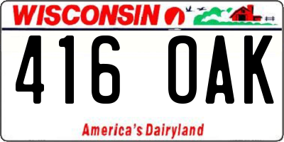 WI license plate 416OAK