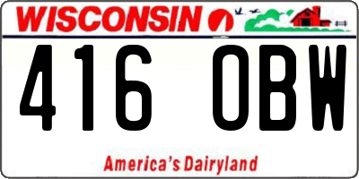 WI license plate 416OBW