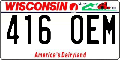 WI license plate 416OEM