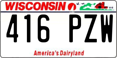 WI license plate 416PZW