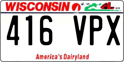 WI license plate 416VPX