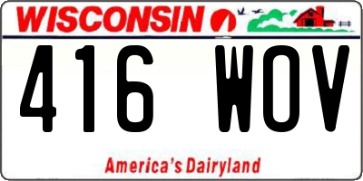 WI license plate 416WOV