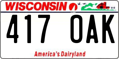WI license plate 417OAK