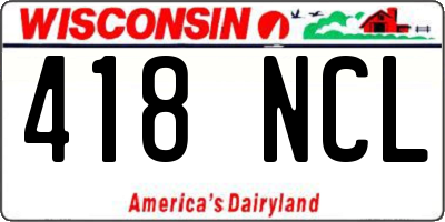 WI license plate 418NCL