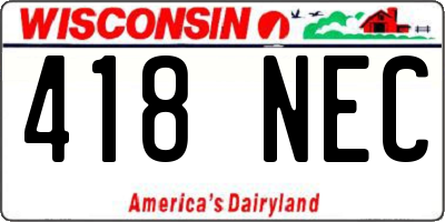 WI license plate 418NEC