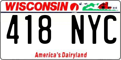 WI license plate 418NYC