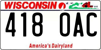 WI license plate 418OAC