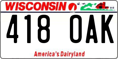 WI license plate 418OAK