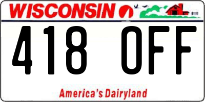 WI license plate 418OFF