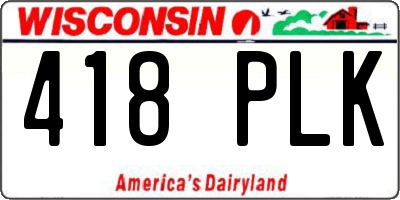 WI license plate 418PLK