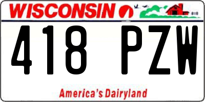 WI license plate 418PZW