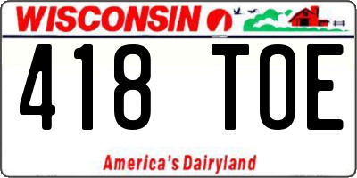 WI license plate 418TOE