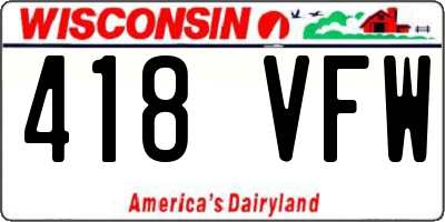 WI license plate 418VFW