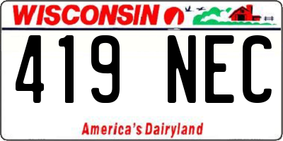 WI license plate 419NEC