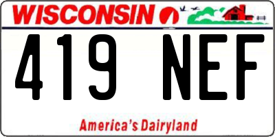WI license plate 419NEF