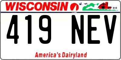 WI license plate 419NEV