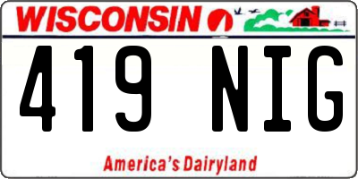 WI license plate 419NIG